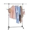 BAOYOUNI Single Rod Clothes Coat Rack on Wheels Metal Rolling Clothing Hats Purses Display Hanger Hooks Garment Storage Stand Holder Organizer, Height and Width Adjustable (Grey) view 1