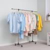 BAOYOUNI Single Rod Clothes Coat Rack on Wheels Metal Rolling Clothing Hats Purses Display Hanger Hooks Garment Storage Stand Holder Organizer, Height and Width Adjustable (Grey) view 3