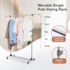 BAOYOUNI Single Rod Clothes Coat Rack on Wheels Metal Rolling Clothing Hats Purses Display Hanger Hooks Garment Storage Stand Holder Organizer, Height and Width Adjustable (Grey) view 4
