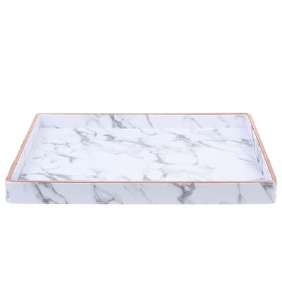 1pc Marble Pattern Storage Tray for Bathroom Jewelry Toiletries Organization Modern Decorative Leather Tray for Home Use Versatile Storage for Countertops