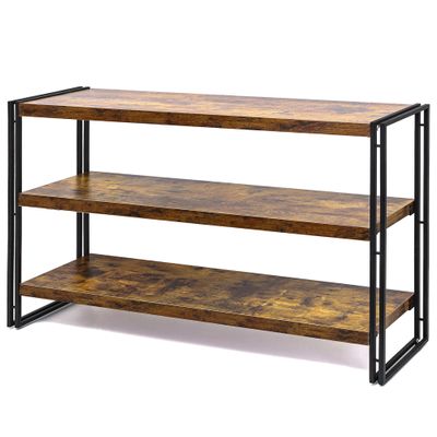 HCHQHS 3-Tier Rustic Wood and Metal Industrial Bookcase - 40in, for Home Office, Bedroom, Kitchen, Bathroom