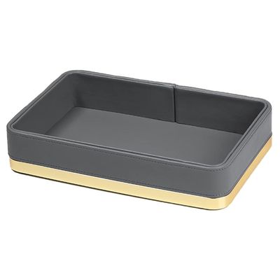 Valet Tray Nightstand Organizer,Key Organizer Box,Pu Leather Catchall Tray Bedside Vanity Tray Entry Table Dresser Organizer Decorative Tray for Home Office Travel Coffee Bar (Color : Gray)