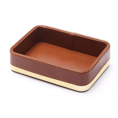 Valet Tray Nightstand Organizer,Key Organizer Box,Pu Leather Catchall Tray Bedside Vanity Tray Entry Table Dresser Organizer Decorative Tray for Home Office Travel Coffee Bar (Color : Brown)