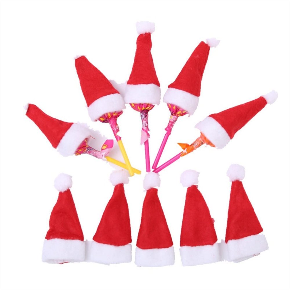 LLSDHA 30Pcs Christmas Santa Claus Lollipop Candy Cap,Drink Bottle Cap,Mini Christmas Candy Cap,New Year Gift (Color : Red)