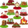 12 Pieces Camping Honeycomb Centerpieces Camping Decorations Party Supplies Campfire Table Centerpieces Adventure Cake Toppers Bears Tent 3D Photo Props Decorations view 1