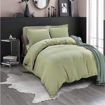 100% Cotton 4 Piece Button Closure Duvet Set 18" Deep Pocket, 800 Thread Count Cooling Comforter Cover Set, Soft Sateen Weave California King Size Sage Duvet Cover Set
