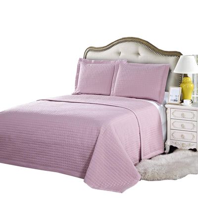 5- Pcs Bed Spread Set- Twin - Pink-Checkered Quilted Wrinkle-Free Microfiber Includes 2-Pcs Coverlets Set and 3-Pcs Sheet Set