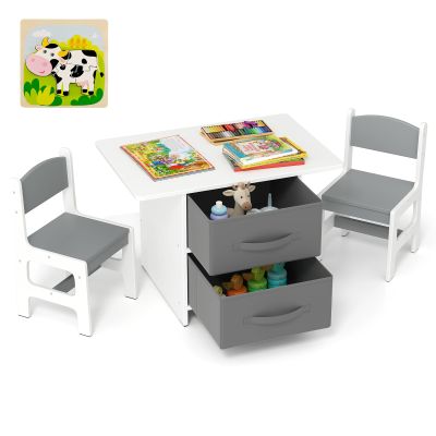 Costzon Kids Table and Chair Set, Wood Activity Table w/Toy Storage Baskets, Jigsaw Puzzle for Arts, Crafts, Reading, Children Playset Furniture for Preschool, Playroom, Toddler Table & Chair Set