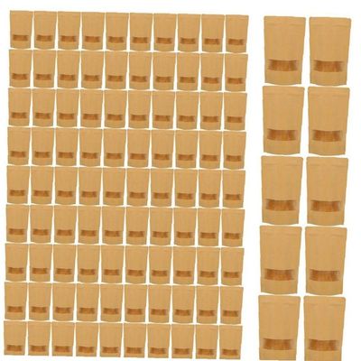 Froiny 100pcs Reusable Ziplock Bags Waterproof Brown Kraft Paper Stand Up Pouch with Transparent Window Food Storage Pouches
