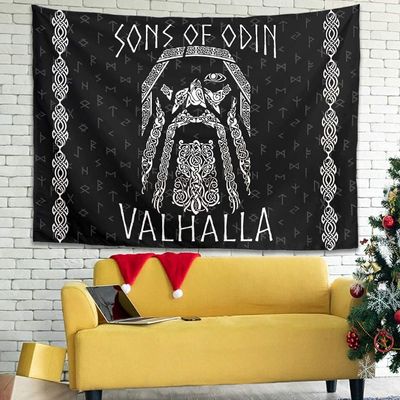 Viking Odin Tapestry Large 60 * 50 Ines Nordic Mythology Mystery Rune Aesthetics Gothic Wall Hanging for Living Room Bedroom Dormitory Digital Printing Home Decoration