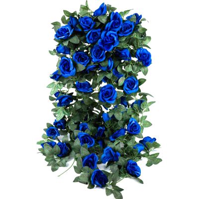 4 Pack (32FT) Artificial Rose Vine Fake Flowers Garland Hanging Silk Rose Ivy Plants Vine for Wedding Arch Party Garden Home Bedroom Office Wall Aesthetic Art Dcor (Royal Blue)