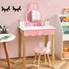 Costzon Kids Vanity Set with Mirror, 2 in 1 Princess Makeup Dressing Table w/Detachable Top, Toddler Vanity with Chair, Drawer & Solid Wood Legs, Pretend Play Vanity Set for Little Girls (White) view 1