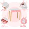Costzon Kids Vanity Set with Mirror, 2 in 1 Princess Makeup Dressing Table w/Detachable Top, Toddler Vanity with Chair, Drawer & Solid Wood Legs, Pretend Play Vanity Set for Little Girls (White) view 3