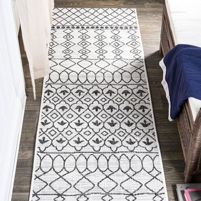 JONATHAN Y Tribal Bohemian Indoor Outdoor Runner Rug 2X10 Ivory/Black, Kafel for Backyard, Patio, Porch, Easy-Cleaning, High Traffic, Pet-Friendly, Non-Shedding (SMB130E-210)