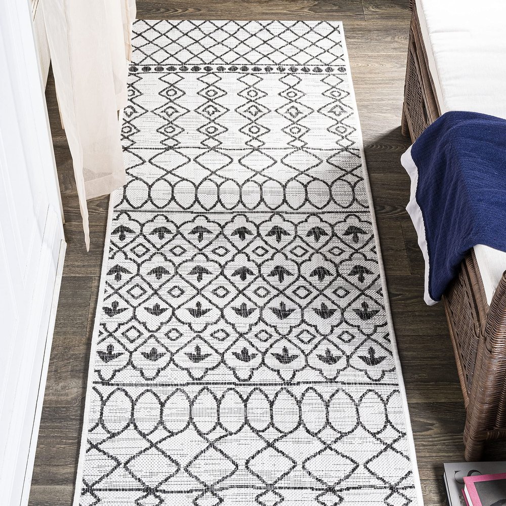 JONATHAN Y Tribal Bohemian Indoor Outdoor Runner Rug 2X10 Ivory/Black, Kafel for Backyard, Patio, Porch, Easy-Cleaning, High Traffic, Pet-Friendly, Non-Shedding (SMB130E-210)