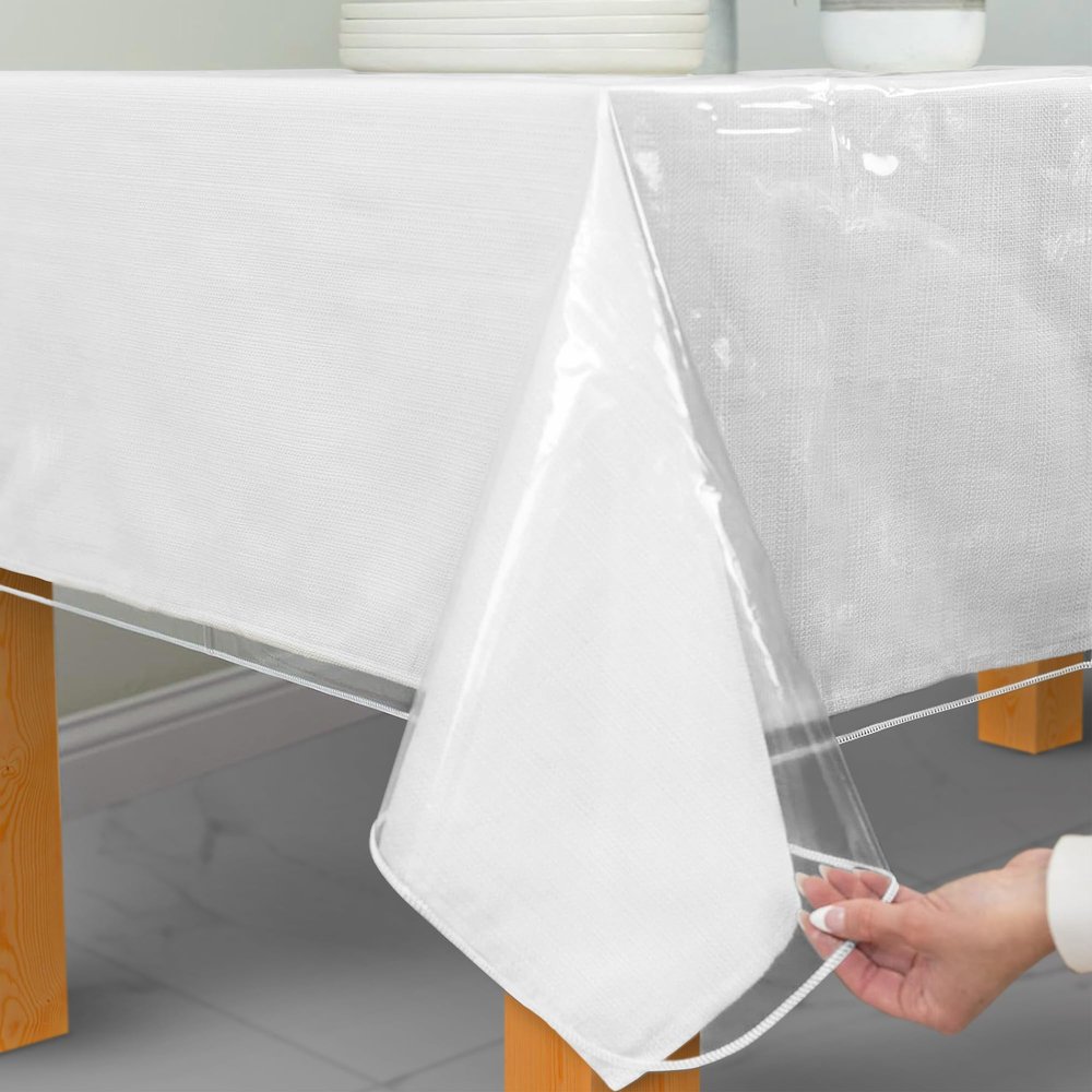Violet Linen Heavy Duty Clear Vinyl Plastic Transparent Tablecloth Protector, 100% Waterproof, Oil Spill Proof, Vinyl Table Protector Crystal Clear, 60 inch by 84 inch, Rectangular Tablecloth Cover