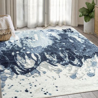 Abani Rugs 7'9" x 10'2" (8x10) Contemporary Blue Splash Distressed Area Rug - Modern Print Weathered Non-Shed Bedroom Rug