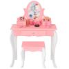 Costzon Kids Vanity Set with Mirror, 2 in 1 Princess Makeup Dressing Table w/Detachable Top, Toddler Vanity with 360 Rotating Mirror, Drawers & Stool, Pretend Play Vanity Set for Little Girls, Pink view 1