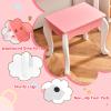 Costzon Kids Vanity Set with Mirror, 2 in 1 Princess Makeup Dressing Table w/Detachable Top, Toddler Vanity with 360 Rotating Mirror, Drawers & Stool, Pretend Play Vanity Set for Little Girls, Pink view 4