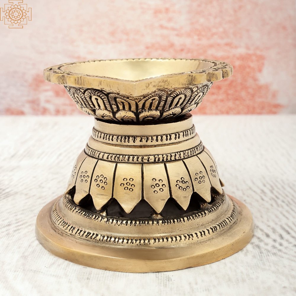 Engraved Design Diya Lamp - Brass