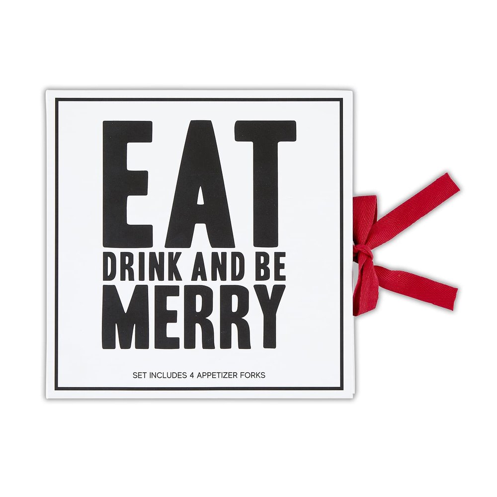 Santa Barbara Design Studio Holiday Cardboard Book Gift Set, 4-Piece, Eat Drink and Be Merry - Charcuterie Forks