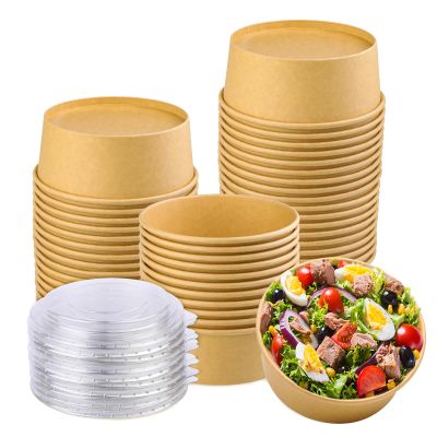 Huaiid 50 Pack 25 oz Large Paper Bowls with Lid, Paper Salad Bowls, Disposable Food Container, To Go Food Container for Hot/Cold Soup, Party