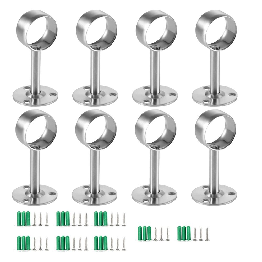 SagaSave 8PCS Curtain Rod Ceiling-Mount Bracket, Stainless Steel Wardrobe Tube Support Bracket Clothes Hanging Rod Holder Wardrobe Tube Support Bracket Clothes Hanging Rod Holder with Screws(63-16mm)
