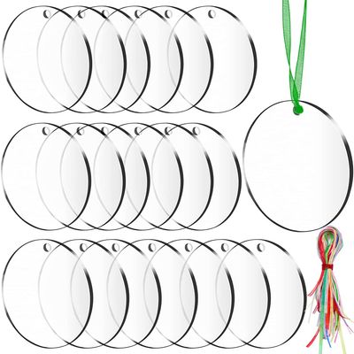 SANNIX 60PCS 3 Inch Acrylic Ornament Blanks with 70Pcs Colorful Ribbons, Acrylic Clear Circle Disc Round Christmas Ornaments Blanks for DIY Craft Xmas Holiday Present Wrap Decor