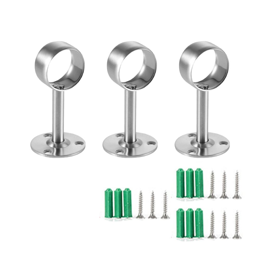 SagaSave 3PCS Curtain Rod Ceiling-Mount Bracket, Stainless Steel Wardrobe Tube Support Bracket Clothes Hanging Rod Holder Wardrobe Tube Support Bracket Clothes Hanging Rod Holder with Screws(63-16mm)