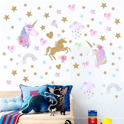 Rasiarpio Rasiarpio Wall Sticker Unicorn Stars Hearts Rainbow Cloud Colorful Wall Decal Removable PVC Home Decor Girls Room Nursery Living Room Kindergarten Decor