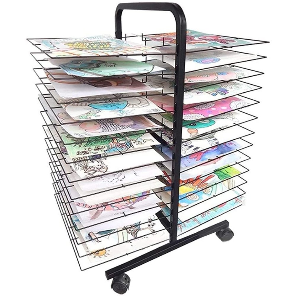 YSCMX Drying Rack, Mobile Art Drying Rack with Wire Shelves for Works of Art, Black Powder Coated Finish, Drying& Print Racks, Ideal for Schools and Art Clubs (Size : 26-Layer)