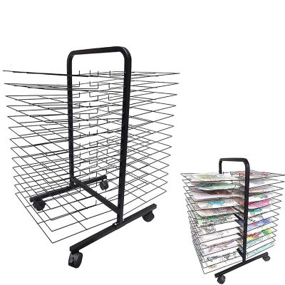 Drying Rack, Solid 26-Shelf Mobile Classrooms Drying Rack with Wire Shelves for Works of Art Studios and Home Use, Black Powder Coated Finish. Drying & Print Racks