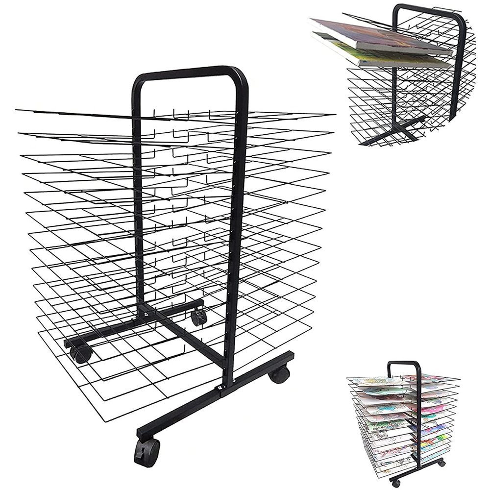 Art Drying Rack, Mobile Drying Rack with Wire Shelves for Works of Art, Mobile Classrooms, Art Studio, Educational Product Drying Rack, Drying Easel, Drying& Print Racks, Black Powder Coated Finish