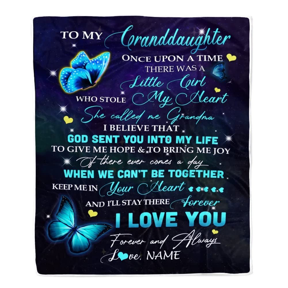 CenturyTee Personalized to My Granddaughter from Grandma Blanket Once Upon A Time Butterfly Birthday Graduation Bed Quilt Fleece Throw Blanket (60 x 80 in Adult Size)