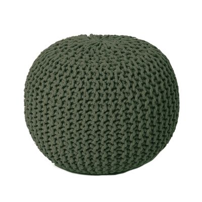 REDEARTH Round Hand Knitted Pouf - Foot Stool Bean Bag Ottoman - Cord Boho Pouffe - Poof Accent Beanbag Footrest for Living Room - Bedroom - Patio - Lounge (19.5"x19.5"x14") - Olive