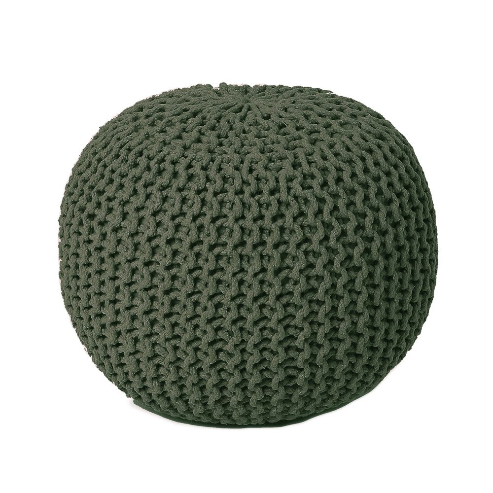 REDEARTH Round Hand Knitted Pouf - Foot Stool Bean Bag Ottoman - Cord Boho Pouffe - Poof Accent Beanbag Footrest for Living Room - Bedroom - Patio - Lounge (19.5"x19.5"x14") - Olive