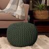 REDEARTH Round Hand Knitted Pouf - Foot Stool Bean Bag Ottoman - Cord Boho Pouffe - Poof Accent Beanbag Footrest for Living Room - Bedroom - Patio - Lounge (19.5"x19.5"x14") - Olive view 2
