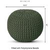REDEARTH Round Hand Knitted Pouf - Foot Stool Bean Bag Ottoman - Cord Boho Pouffe - Poof Accent Beanbag Footrest for Living Room - Bedroom - Patio - Lounge (19.5"x19.5"x14") - Olive view 3