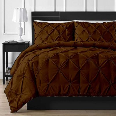3 Piece Cotton Pinch Plated Duvet Cover Super King 98x108 800-TC Ultra Soft Design with Zipper Colser & 2Pcs Pillow Case Set Chocolate
