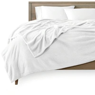 HNU 1pc Ice White Fleece Blanket Full-Queen Size All Season Modern Shabby Chic Bedding Appealing Reversible Woven Silky Smooth Texture Design Perfect Wrinkle Free Anti-Pilling Luxurious-Warmth Piece