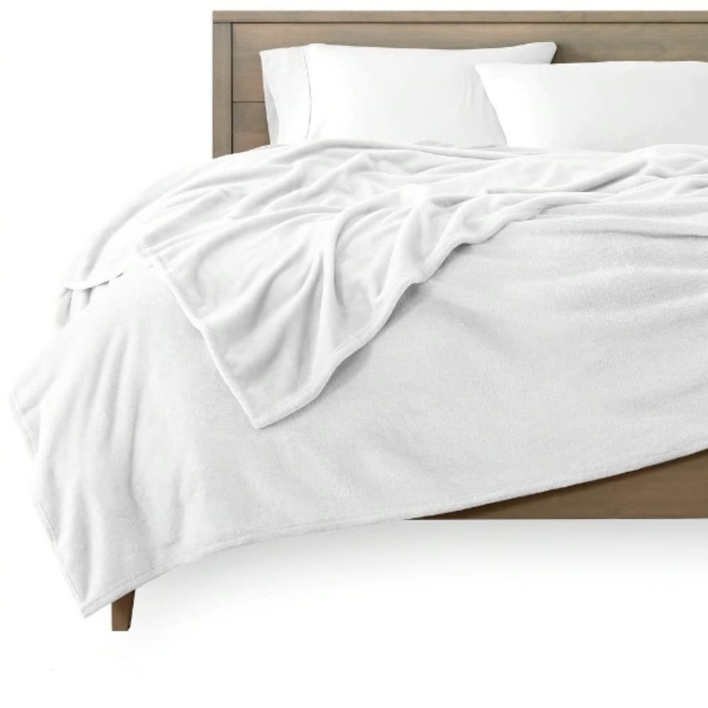 HNU 1pc Ice White Fleece Blanket Full-Queen Size All Season Modern Shabby Chic Bedding Appealing Reversible Woven Silky Smooth Texture Design Perfect Wrinkle Free Anti-Pilling Luxurious-Warmth Piece