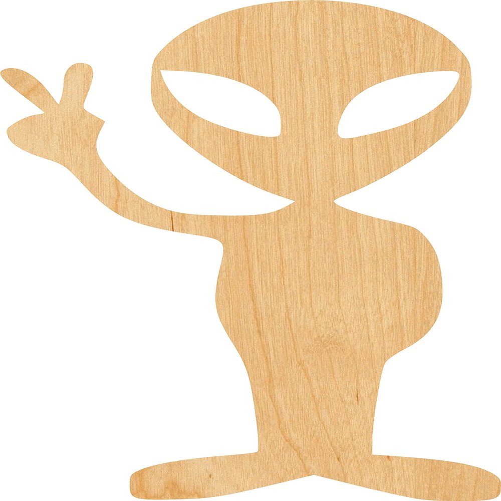 Alien 1 Laser Cut Out Wood Shape Craft Supply - Woodcraft Cutout (26", 1/8" Thickness)