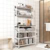 Actual Modern 6-Tier Baker Rack,Freestanding Bar Wine Rack Table with Glass & Cup Holders,Multi-Function Metal Book Shelf and Office Rack,for Home Kitchen Dining Room (Dark Brown+White) view 1