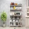 Actual Modern 6-Tier Baker Rack,Freestanding Bar Wine Rack Table with Glass & Cup Holders,Multi-Function Metal Book Shelf and Office Rack,for Home Kitchen Dining Room (Dark Brown+White) view 3