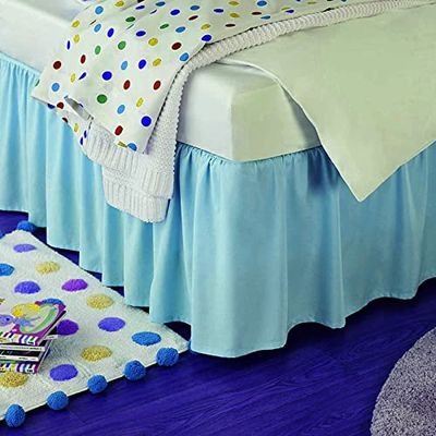 Rainbowlinens Luxury Soft Fluffy Light Blue Ruffled Bed Skirt Calking Size 26 Inch Drop Three Sided Coverage with 750 Thread Count Egyptian Cotton Long Lasting Lightweight Gatherd Bed Skirt