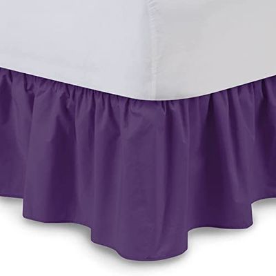Rainbowlinens Luxury Soft Fluffy Purple Ruffled Bed Skirt Calking Size 21 Inch Drop Three Sided Coverage with 750 Thread Count Egyptian Cotton Long Lasting Lightweight Gatherd Bed Skirt