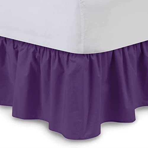 Rainbowlinens Luxury Soft Fluffy Purple Ruffled Bed Skirt Calking Size 21 Inch Drop Three Sided Coverage with 750 Thread Count Egyptian Cotton Long Lasting Lightweight Gatherd Bed Skirt