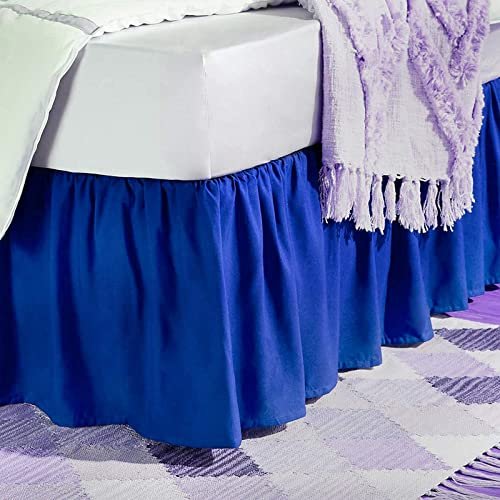 Rainbowlinens Luxury Soft Fluffy Royal Blue Ruffled Bed Skirt King Size 31 Inch Drop Three Sided Coverage with 750 Thread Count Egyptian Cotton Long Lasting Lightweight Gatherd Bed Skirt