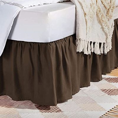 Rainbowlinens Luxury Soft Fluffy Chocolate Ruffled Bed Skirt Full XL Size 31 Inch Drop Three Sided Coverage with 750 Thread Count Egyptian Cotton Long Lasting Lightweight Gatherd Bed Skirt