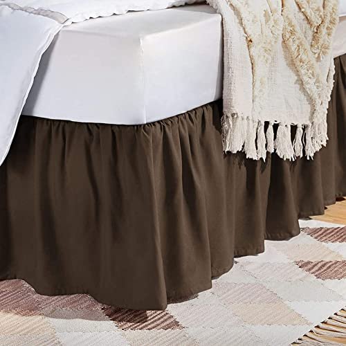 Rainbowlinens Luxury Soft Fluffy Chocolate Ruffled Bed Skirt Full XL Size 31 Inch Drop Three Sided Coverage with 750 Thread Count Egyptian Cotton Long Lasting Lightweight Gatherd Bed Skirt